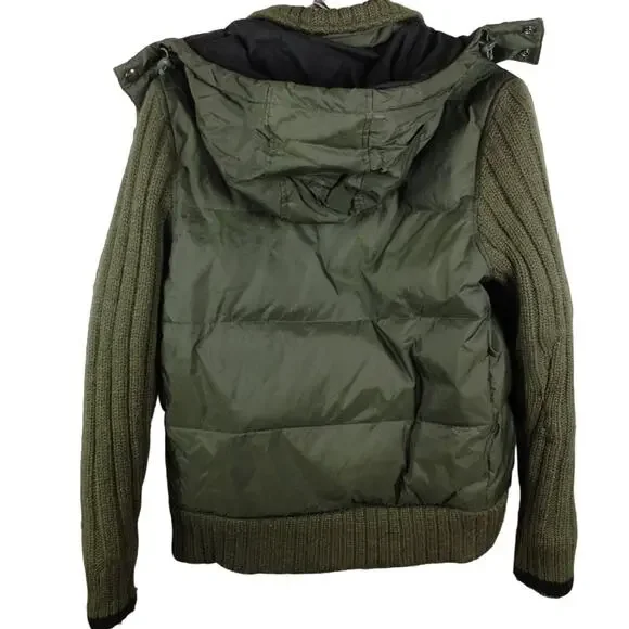 Energie Jean's Session Worn-Out Green Puffer Jacket Knit Sleeve M - Picture 3 of 8